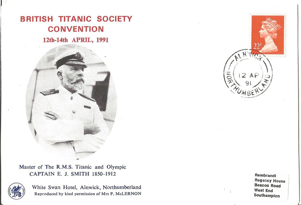 Lot 606: British Titanic society convention FDC. 12/4/1991 Northumberland postmark.