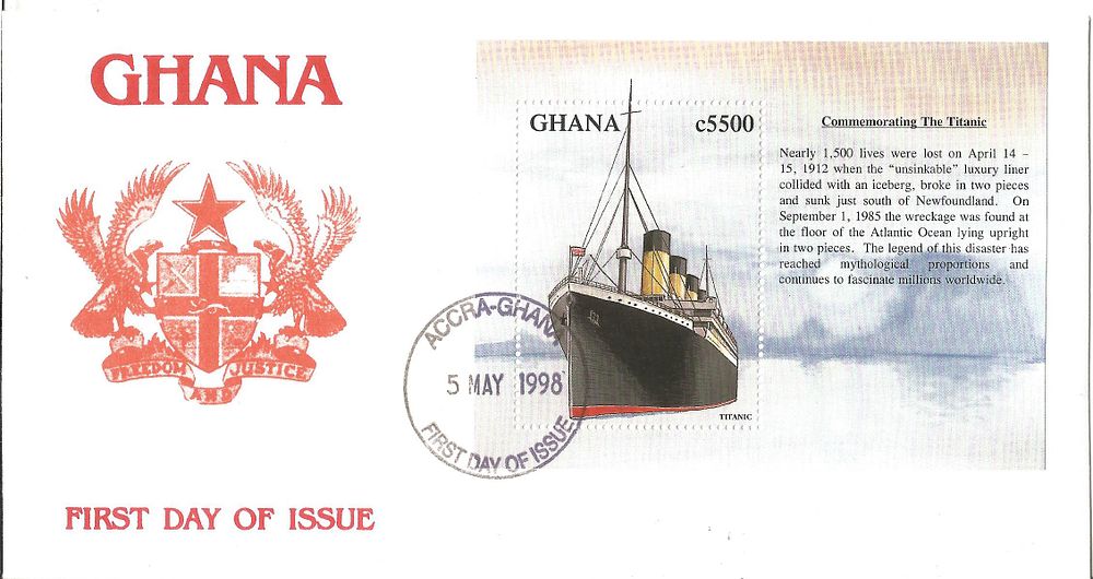 Lot 615: Ghana Titanic FDC. 5/5/1998 FDI Accra postmark.