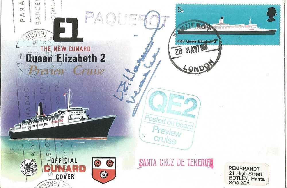 Lot 626: Cptn R Warwick signed Cunard cover.