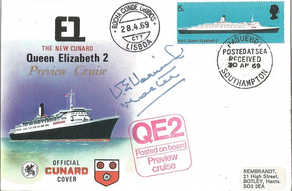 Lot 627: Cptn R Warwick signed Cunard cover.