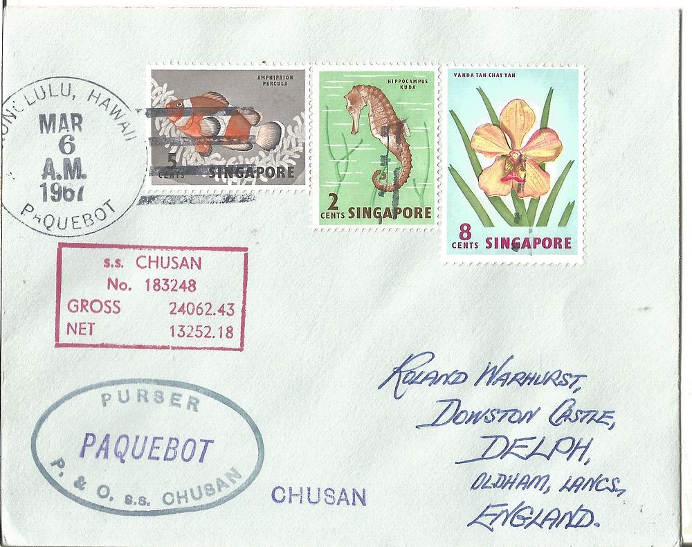 Lot 637: S S Chusan paquebot cover.
