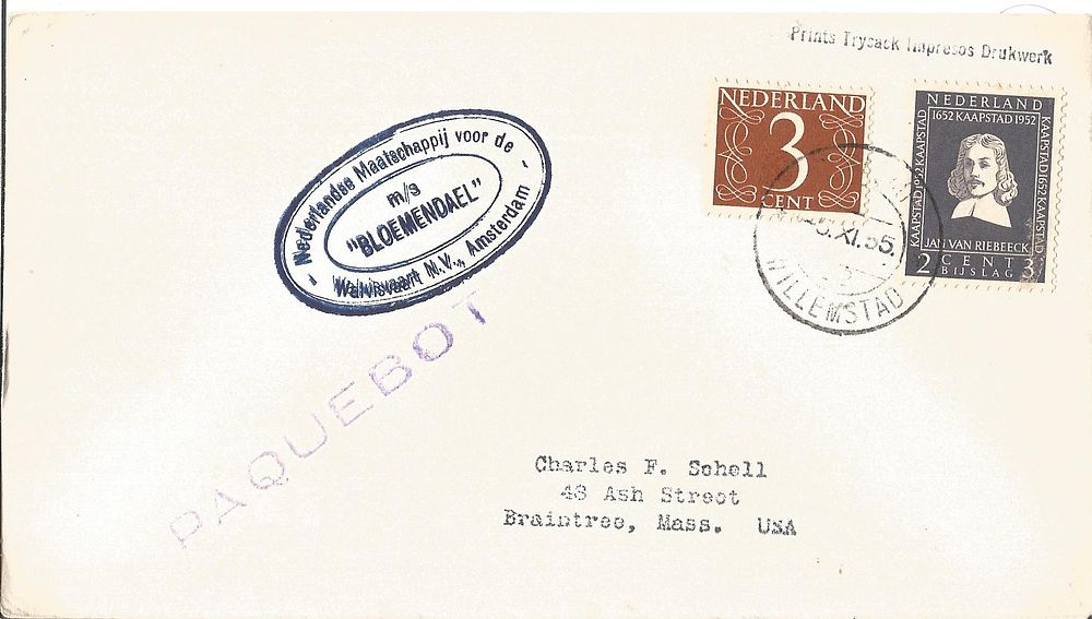 Lot 646: Bloemendael paquebot cover.