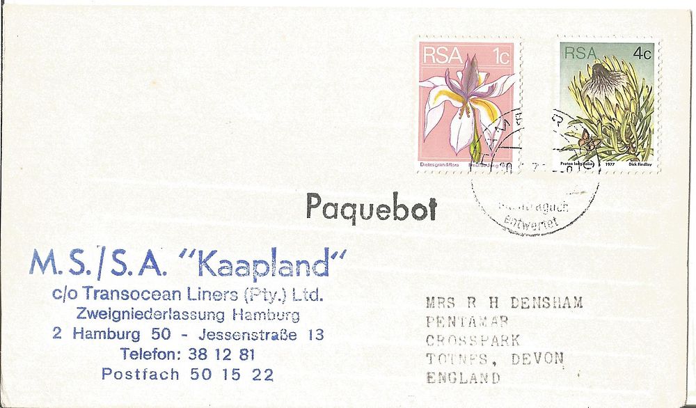 Lot 648: Kaapland paquebot cover.