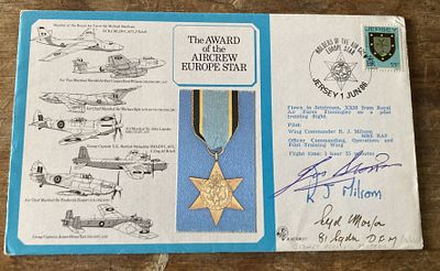 RAF (DM) 11 The Award of the Aircrew Europe Star cover signed Sidney P Moston, RJ Milson, BOB 