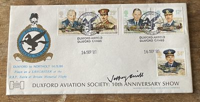 WW2 Spitfire Test Pilot BOB Jeffrey Quill signed rare official 1986 RAF FDC. RAF Duxford 