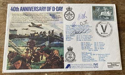 AC10b 40th Anniv D - Day Taken aboard Hercules Parachuted member RAF Falcons Signed 4 Team 