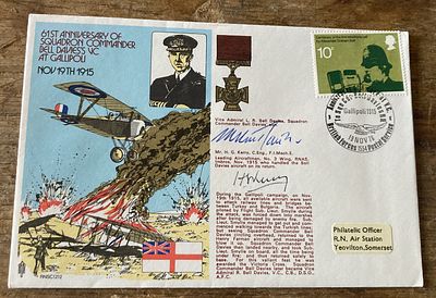 Great War veteran signed Navy cover. RAF 61st anniv of Sqn Commander Bell Davies VC at 