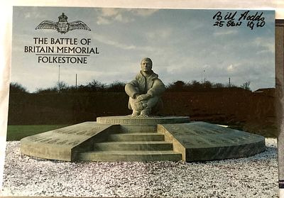 Battle of Britain Memorial Postcard signed Bill Hodds 25 sqn 1940 WW2 BoB Postcard Capel Le 