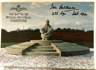Battle of Britain Memorial Postcard signed Iain Hutchinson 222 sqn 1940 WW2 BoB Postcard Capel 