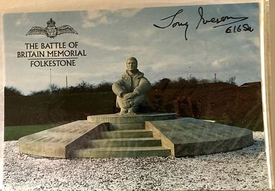 Battle of Britain Memorial Postcard signed Tony Iveson 616 sqn 1940 WW2 BoB Postcard Capel Le 