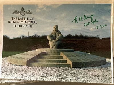 Battle of Britain Memorial Postcard signed PO RA Kings 238 sqn 1940 WW2 BoB Postcard Capel Le 