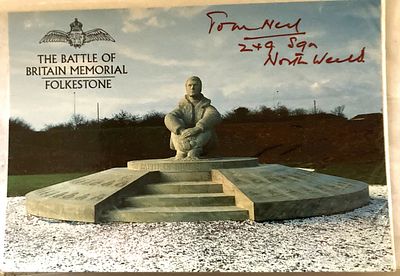 Battle of Britain Memorial Postcard signed Tom Neil 249 sqn 1940 WW2 BoB Postcard Capel Le 