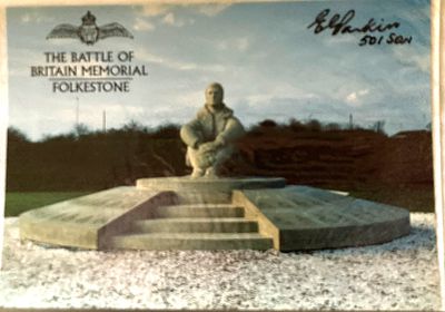 Battle of Britain Memorial Postcard signed E G Parkinson 501 sqn 1940 WW2 BoB Postcard Capel Le 