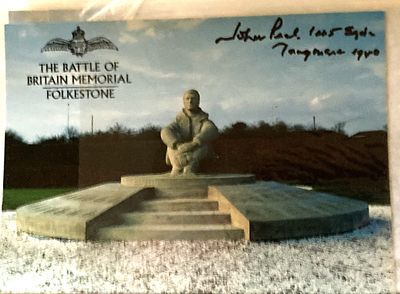 Battle of Britain Memorial Postcard signed sqn ldr John A Peel 145 sqn 1940 WW2 BoB Postcard 