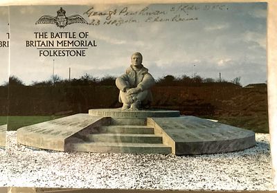 Battle of Britain Memorial Postcard signed George Pushman 23 sqn 1940 WW2 BoB Postcard Capel Le 