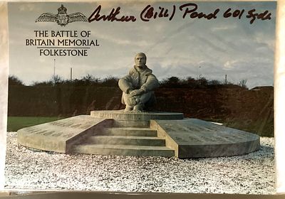 Battle of Britain Memorial Postcard signed Arthur Bill Pond 601 sqn 1940 WW2 BoB Postcard Capel 