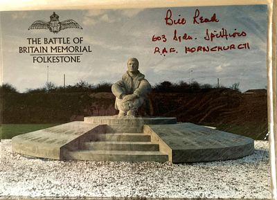 Battle of Britain Memorial Postcard signed Bill Read 603 sqn Spitfires RAF Hornchurch 1940 WW2 
