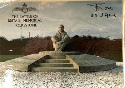 Battle of Britain Memorial Postcard signed J Rose 32 + 3 sqn 1940 WW2 BoB Postcard Capel Le 