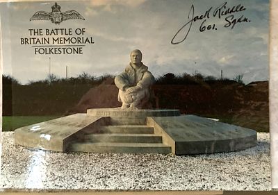 Battle of Britain Memorial Postcard signed Jack Riddle 601 sqn 1940 WW2 BoB Postcard Capel Le 