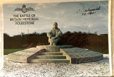 Battle of Britain Memorial Postcard signed Sgt G Swanick 54 sqn 1940 WW2 BoB Postcard Capel Le 