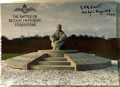 Battle of Britain Memorial Postcard signed E B B Smith 610 sqn Biggin Hill 1940 WW2 BoB 