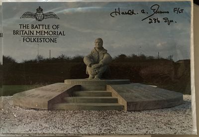Battle of Britain Memorial Postcard signed F/Lt Harold A Evans 236 sqn 1940 WW2 BoB Postcard 