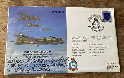 USAF ace signed cover RAF B32 50th anniv of the Start of the Design of the Boeing B 17 Fortress 