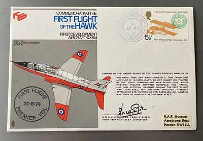 Test Pilot Duncan Simpson signed 1st flight of the Hawk flown RAF cover RARE. Good condition. 