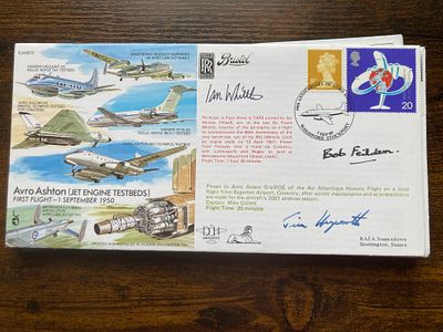 RAF Flown Ian Whittle, Bob Feilden and Jim Heyworth signed 50th ann Avro Ashton (Jet Engine 