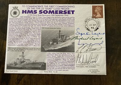 Duke Somerset, Adm M Layard signed HMS Somerset multi signed 5 VIPS Navy cover. Good condition. 