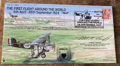 RAF The First Flight Around the World 4 Apr - 28 Sept 1924 COF 21 - 1924 cover signed Robert 