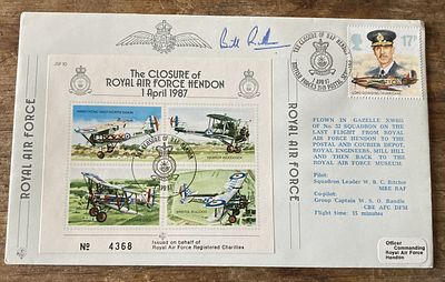 RAF The Closure of RAF Hendon 1 April 1987 32 sqn Gazelle Flown and signed by Crp Capt WSO Bill 