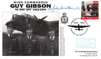 WW2 John F Wickins DFC 108 sqn Signed cover Memory of Guy Gibson no 24 of 41. Date stamped 1994 