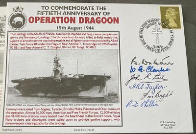 Royal Navy Rev B Watson OBE, WA Clarke, JR Little, ARS Taylor, CSJ Bright and R Phillis signed 
