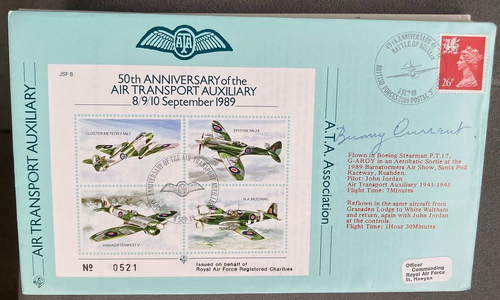 RAF WW2 Wg Cdr C.F. Bunny Currant DSO DFC signed JSF 8 50th ann of the Air Transport Auxiliary 
