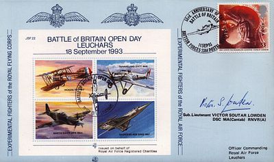 RAF WW2 Sub Lt Victor S Lowden DSC signed JSF 22 Battle of Britain Open Day Leuchars 18 Sept 
