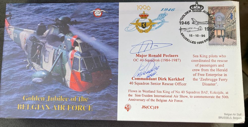RAF Major Ronald Peelaers and Commandant Dirk Kerkhof signed JS(CC)19 Golden Jubilee of the 