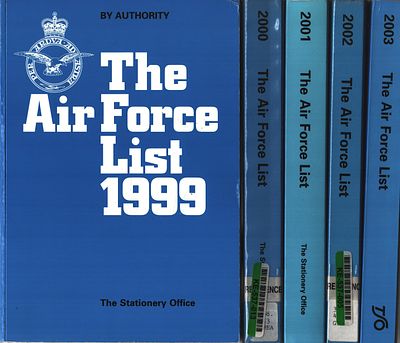 The Air Force List 1999-2003. Published by Authority. Collection of 5 books.