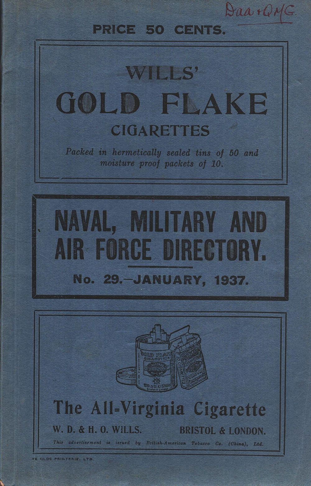 Naval, Military and Air Force Directory. No 29 - Jan, 1937. Paperback.