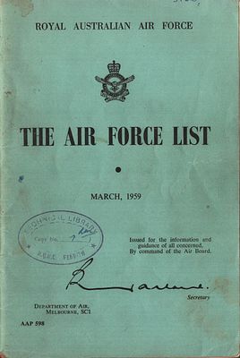 The Air Force List. March 1959, Royal Australian Air Force. Paperback.