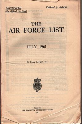 The Air Force List, July 1961. Published by Authority. Missing original cover.