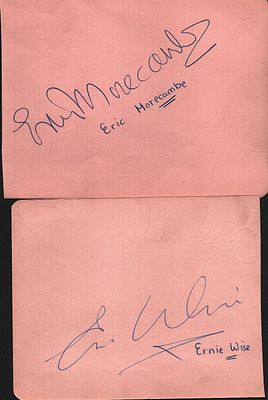 Comic Legends Eric Morecambe & Ernest Wise signed Albums pages 5.5 x 4/5x4 inch pages Eric 