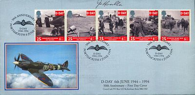 WW2 fighter ace Johnnie Houlton DFC 1st Dday victory signed FDC 50th Anniversary of D-DAY 