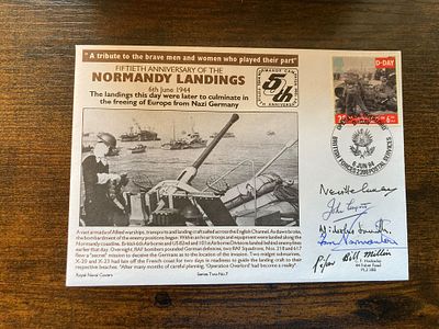 D-Day Normandy Landings multiple signed Navy cover, inc Piper Bill Millin. This cover 
