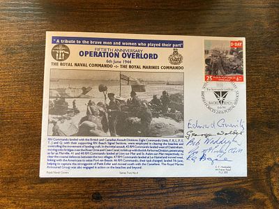 D-Day Op Overlord Hockaday Navy Cover Signed 5 veterans, Rear Admiral Edward Findley 'Teddy' 