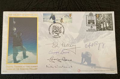 Sir Ed Hillary multiple signed RARE Internetstamps 2003 Ascent of Everest FDC. Signed by 1953 