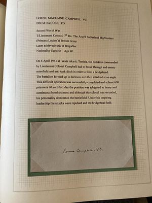 WW2 Victoria Cross Lorne MacLaine Campbell VC signed piece and biography. Brigadier Lorne 