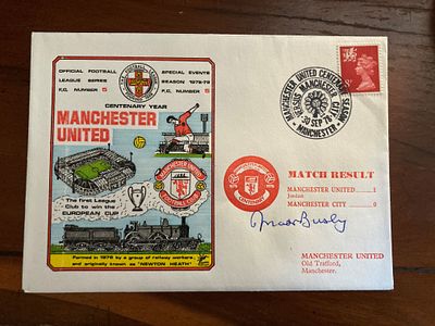 Football Sir Matt Busby signed rare Man Utd v City 1978 Dawn match cover. Sir Alexander Matthew 