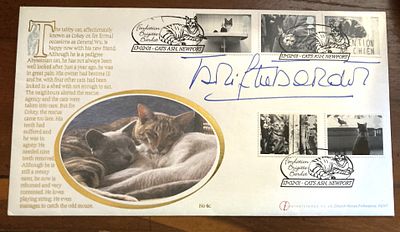 Actress Brigitte Bardot signed rare Internetstamps Cats FDC 2001. Brigitte Anne-Marie Bardot 
