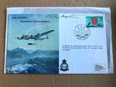 WW2 Dambuster pilot Sir Harold Mick Martin DSO DFC AFC signed Lancaster Bomber flown RAF cover. 
